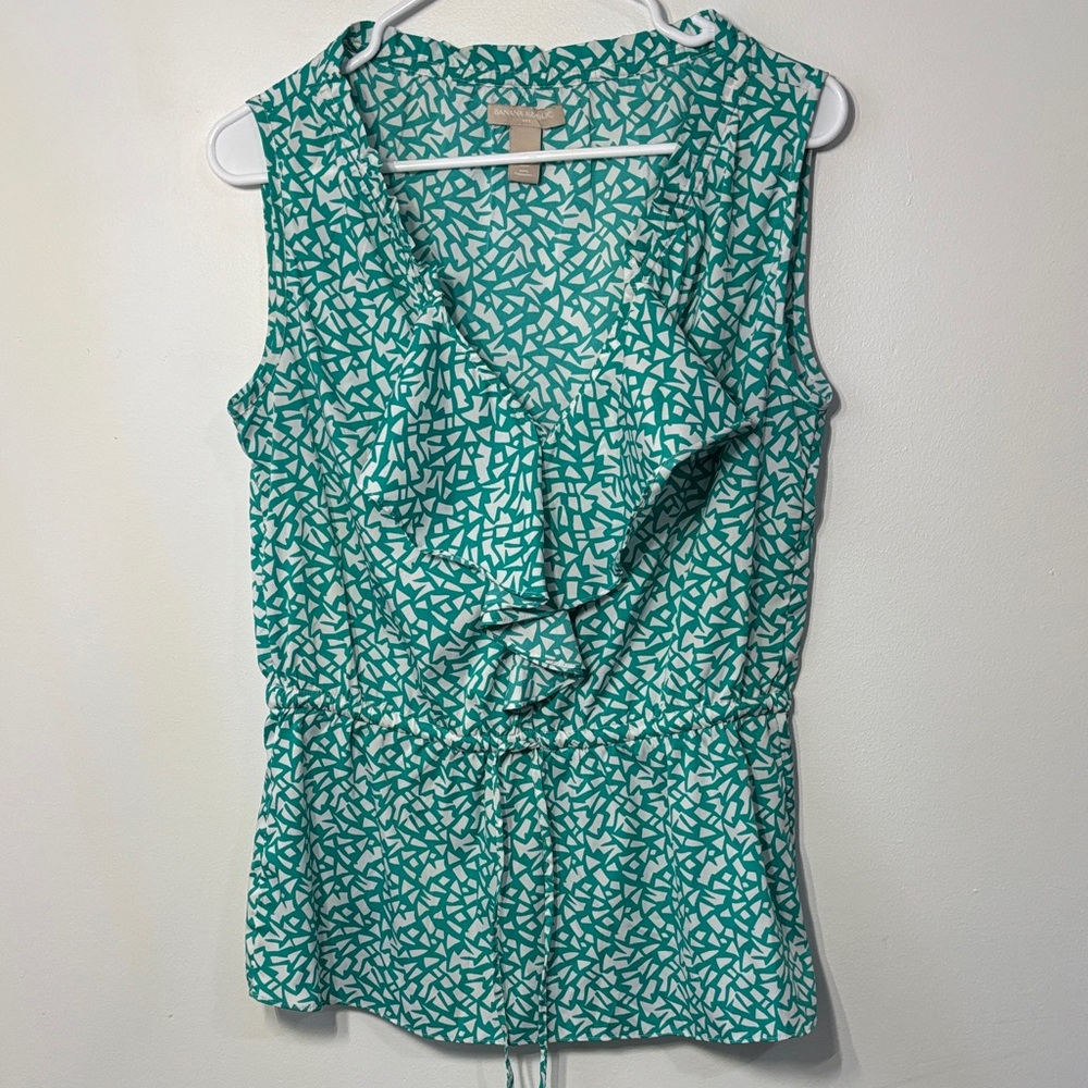 Banana Republic Teal and White Ruffle Front Camisole